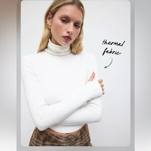 Cider THERMAL COTTON-BLEND HIGH NECK THUMB HOLE SOLID LONG SLEEVE TEE M